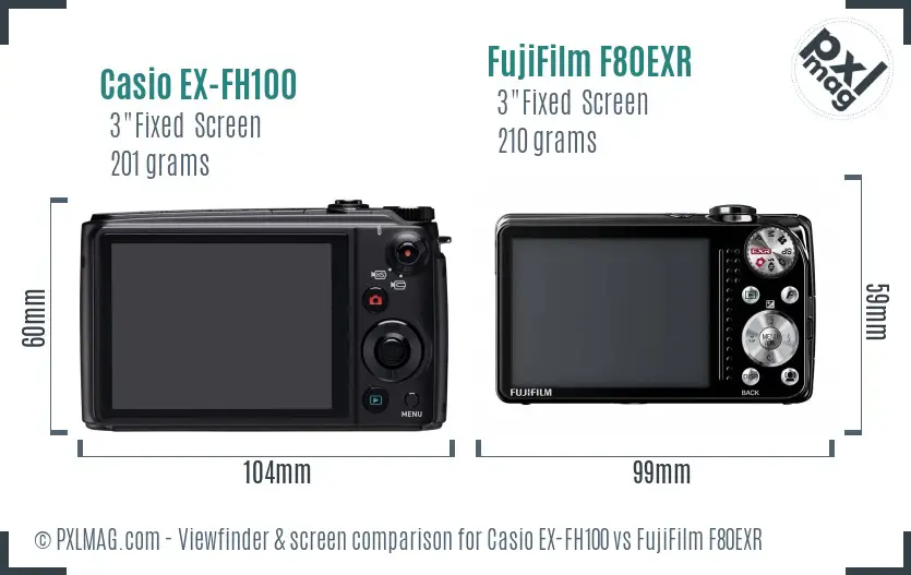 Casio EX-FH100 vs FujiFilm F80EXR Screen and Viewfinder comparison