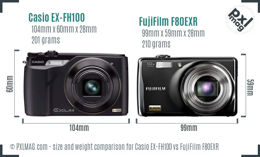 Casio EX-FH100 vs FujiFilm F80EXR size comparison