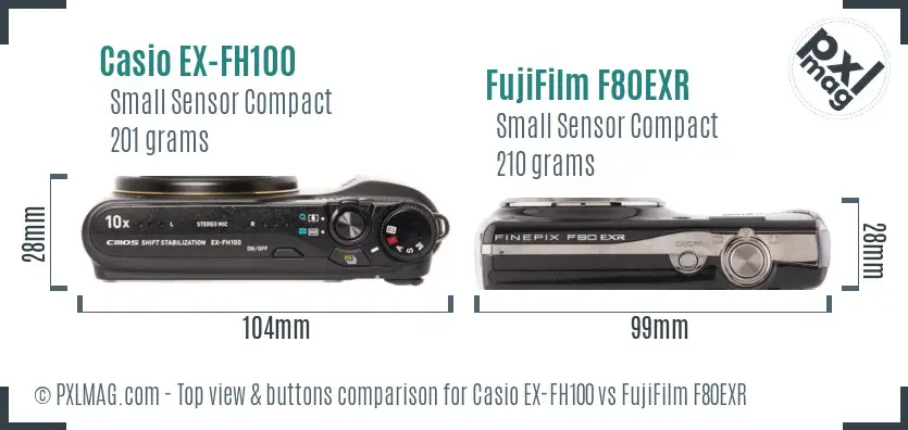 Casio EX-FH100 vs FujiFilm F80EXR top view buttons comparison