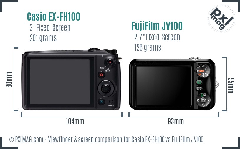 Casio EX-FH100 vs FujiFilm JV100 Screen and Viewfinder comparison