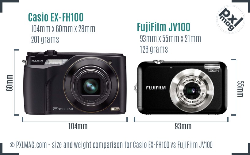 Casio EX-FH100 vs FujiFilm JV100 size comparison