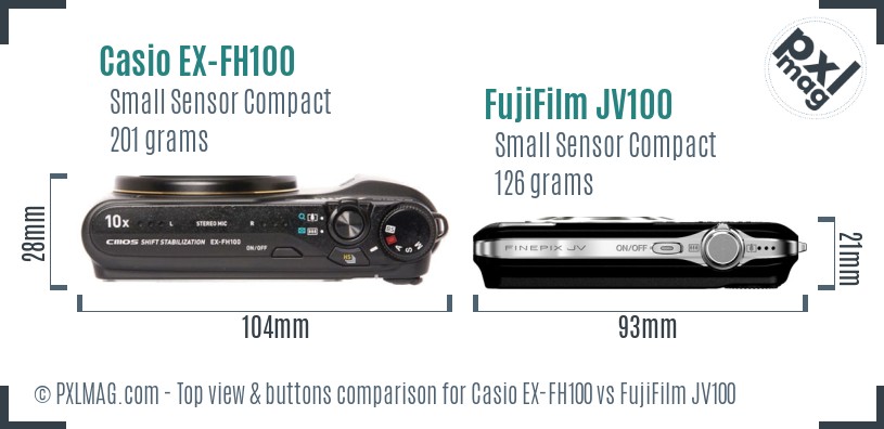 Casio EX-FH100 vs FujiFilm JV100 top view buttons comparison