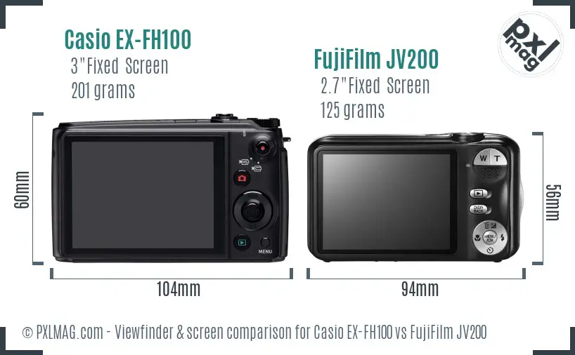 Casio EX-FH100 vs FujiFilm JV200 Screen and Viewfinder comparison