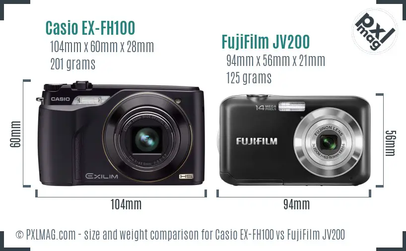 Casio EX-FH100 vs FujiFilm JV200 size comparison