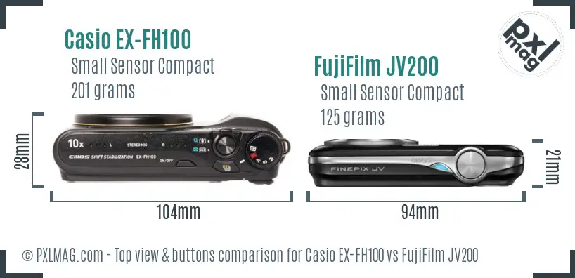 Casio EX-FH100 vs FujiFilm JV200 top view buttons comparison