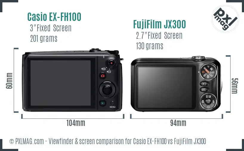 Casio EX-FH100 vs FujiFilm JX300 Screen and Viewfinder comparison