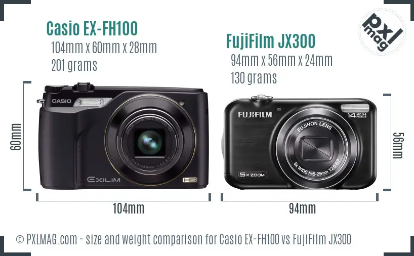 Casio EX-FH100 vs FujiFilm JX300 size comparison