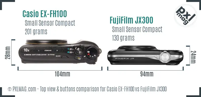 Casio EX-FH100 vs FujiFilm JX300 top view buttons comparison