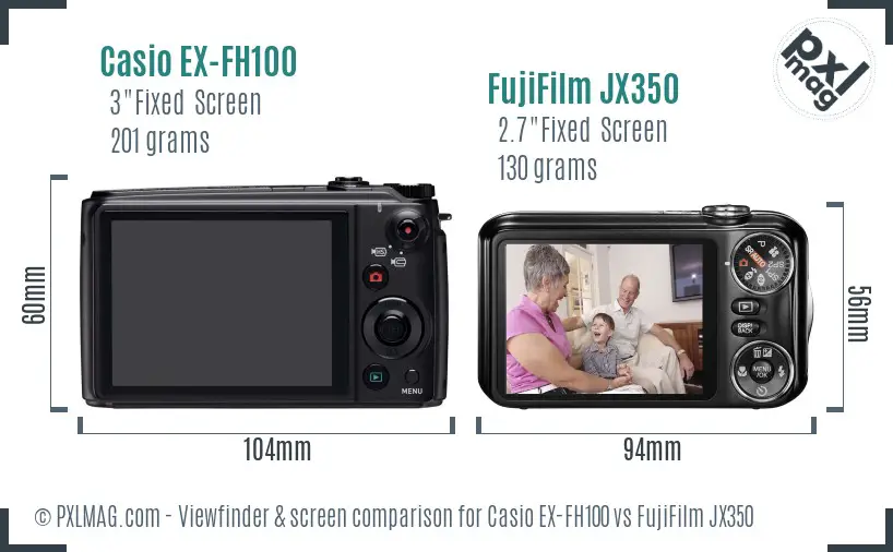 Casio EX-FH100 vs FujiFilm JX350 Screen and Viewfinder comparison