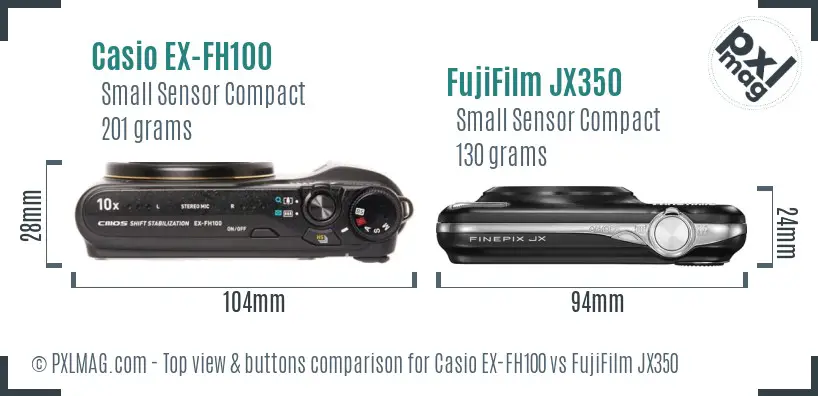 Casio EX-FH100 vs FujiFilm JX350 top view buttons comparison