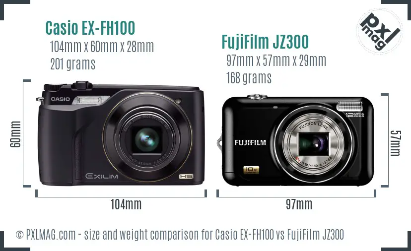 Casio EX-FH100 vs FujiFilm JZ300 size comparison