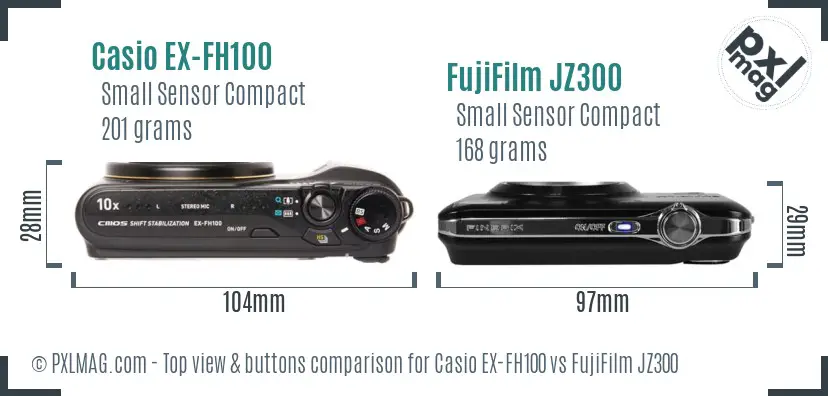 Casio EX-FH100 vs FujiFilm JZ300 top view buttons comparison