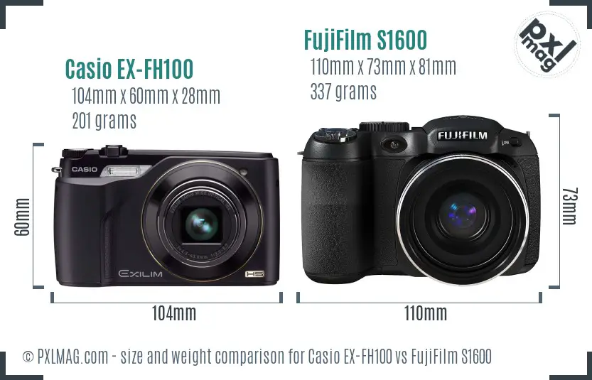 Casio EX-FH100 vs FujiFilm S1600 size comparison