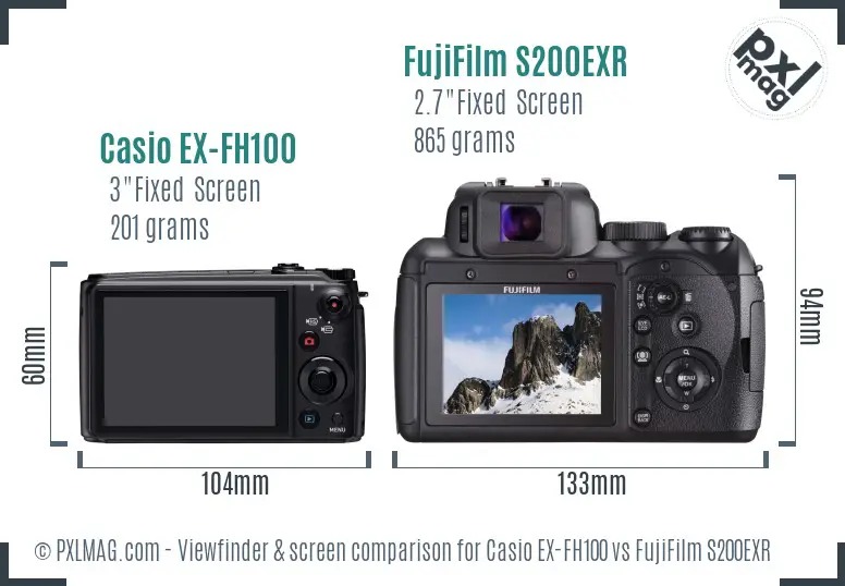 Casio EX-FH100 vs FujiFilm S200EXR Screen and Viewfinder comparison
