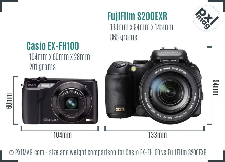 Casio EX-FH100 vs FujiFilm S200EXR size comparison