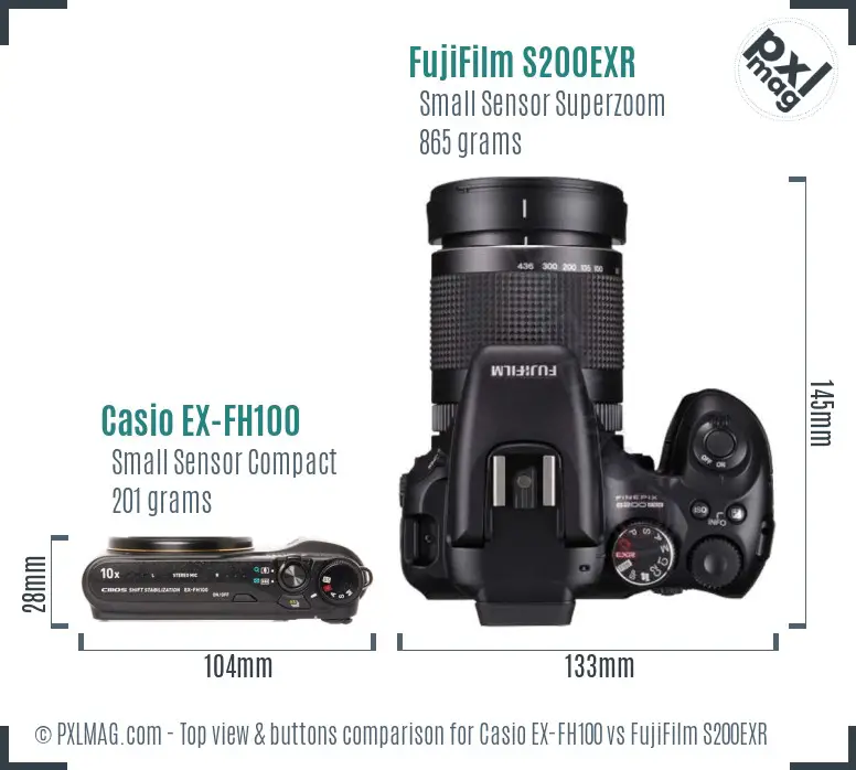 Casio EX-FH100 vs FujiFilm S200EXR top view buttons comparison