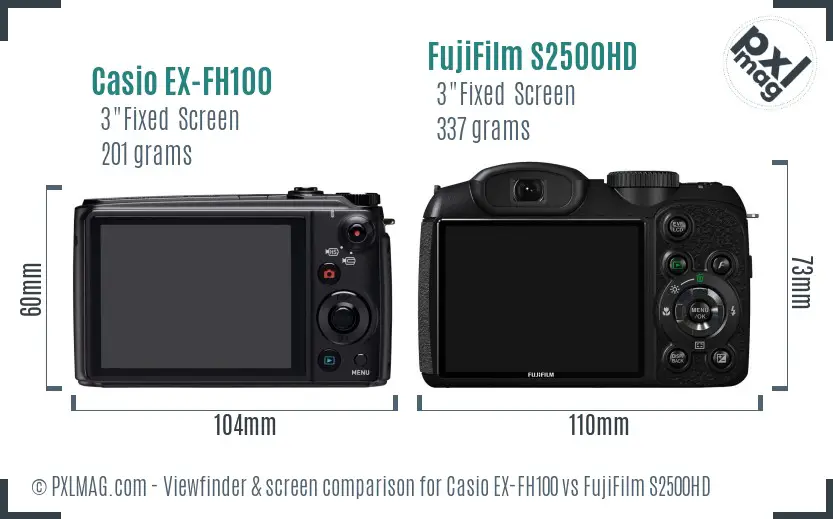 Casio EX-FH100 vs FujiFilm S2500HD Screen and Viewfinder comparison