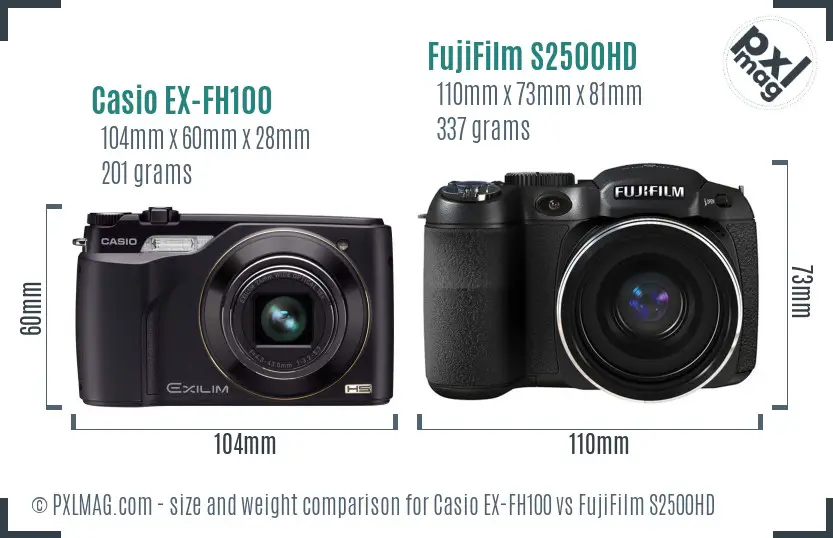 Casio EX-FH100 vs FujiFilm S2500HD size comparison