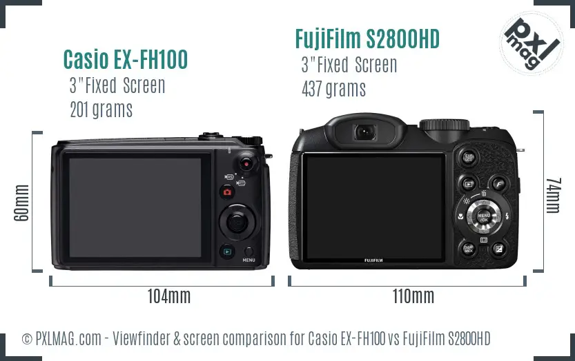 Casio EX-FH100 vs FujiFilm S2800HD Screen and Viewfinder comparison