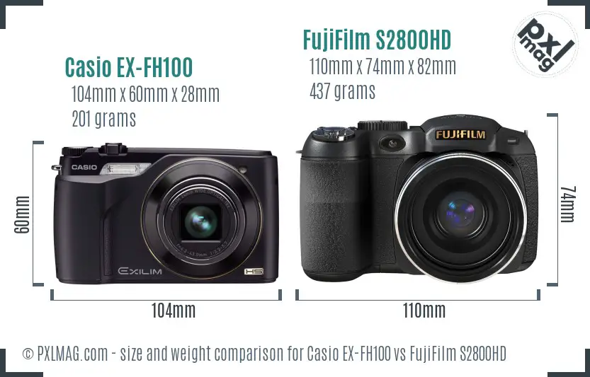 Casio EX-FH100 vs FujiFilm S2800HD size comparison