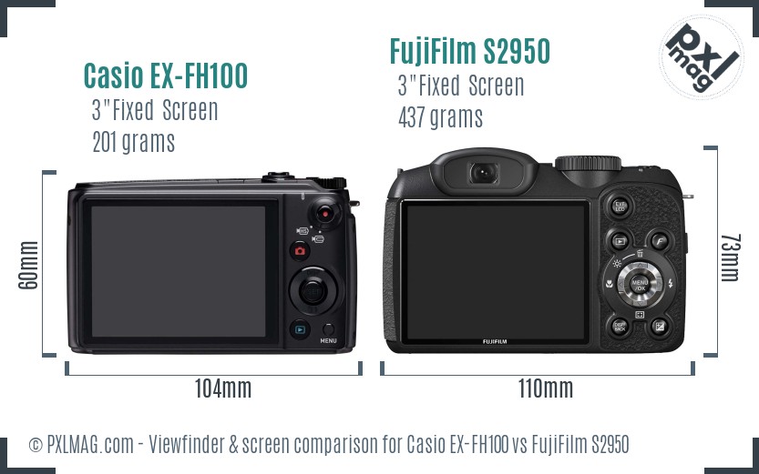 Casio EX-FH100 vs FujiFilm S2950 Screen and Viewfinder comparison