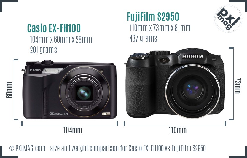 Casio EX-FH100 vs FujiFilm S2950 size comparison