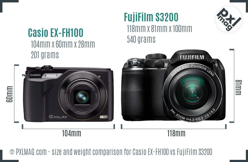 Casio EX-FH100 vs FujiFilm S3200 size comparison Casio EX-FH100 vs FujiFilm S3200 size comparison