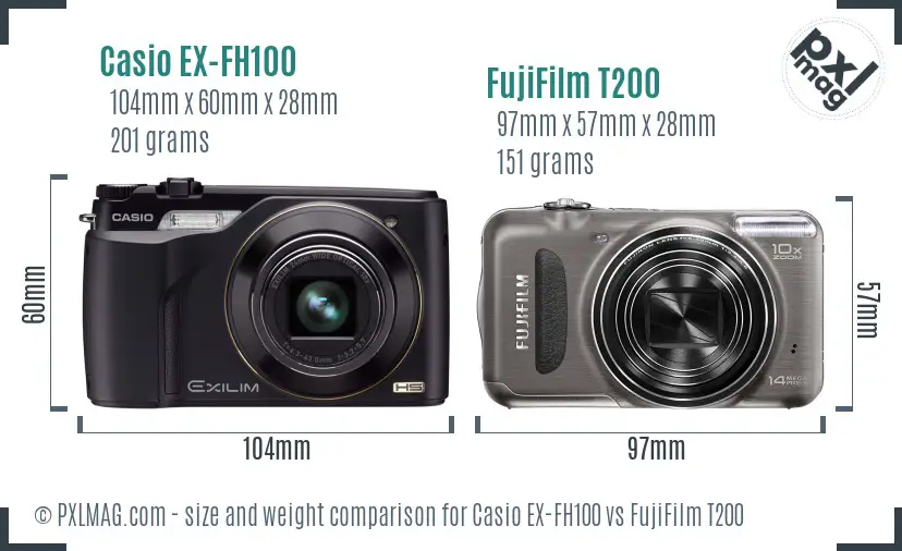 Casio EX-FH100 vs FujiFilm T200 size comparison