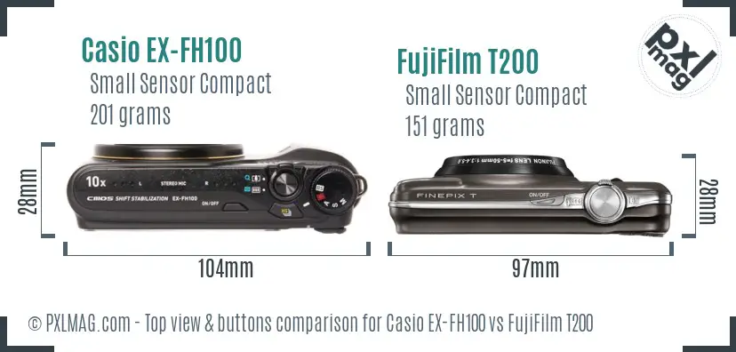 Casio EX-FH100 vs FujiFilm T200 top view buttons comparison