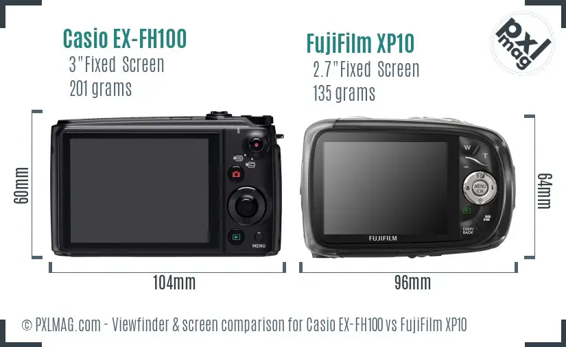 Casio EX-FH100 vs FujiFilm XP10 Screen and Viewfinder comparison