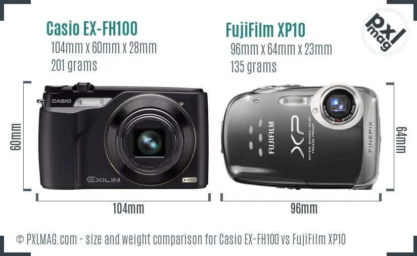 Casio EX-FH100 vs FujiFilm XP10 size comparison