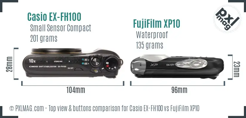 Casio EX-FH100 vs FujiFilm XP10 top view buttons comparison