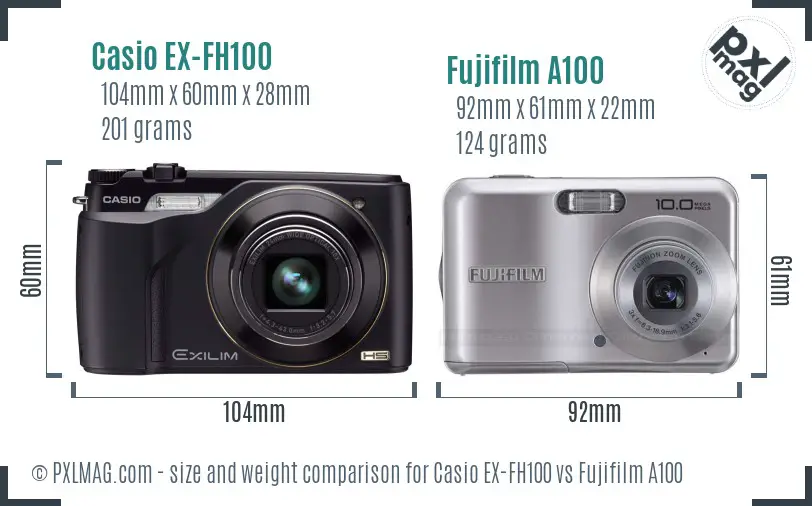 Casio EX-FH100 vs Fujifilm A100 size comparison Casio EX-FH100 vs Fujifilm A100 size comparison
