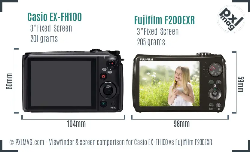 Casio EX-FH100 vs Fujifilm F200EXR Screen and Viewfinder comparison