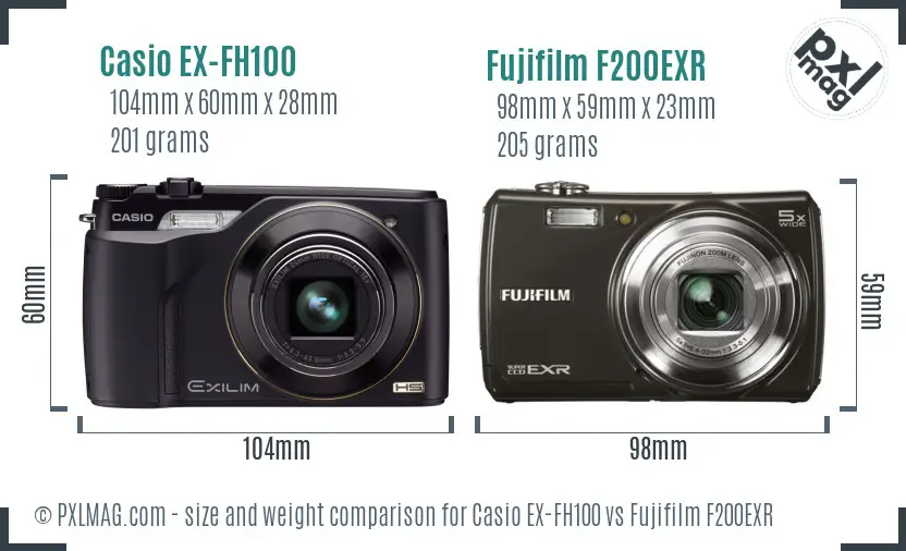 Casio EX-FH100 vs Fujifilm F200EXR size comparison