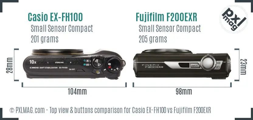 Casio EX-FH100 vs Fujifilm F200EXR top view buttons comparison