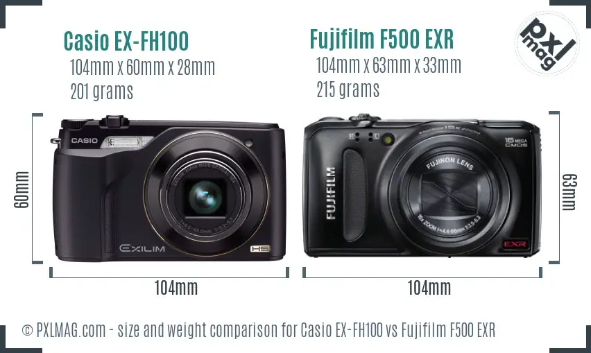 Casio EX-FH100 vs Fujifilm F500 EXR size comparison