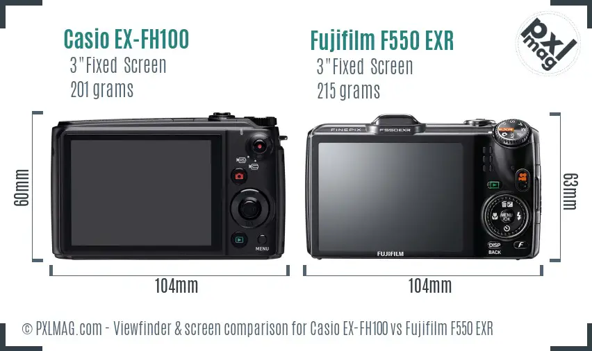 Casio EX-FH100 vs Fujifilm F550 EXR Screen and Viewfinder comparison