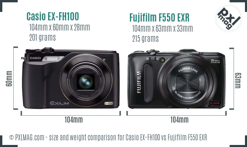 Casio EX-FH100 vs Fujifilm F550 EXR size comparison