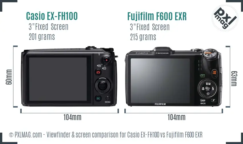 Casio EX-FH100 vs Fujifilm F600 EXR Screen and Viewfinder comparison