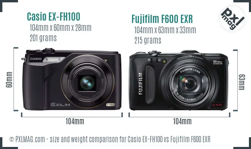 Casio EX-FH100 vs Fujifilm F600 EXR size comparison