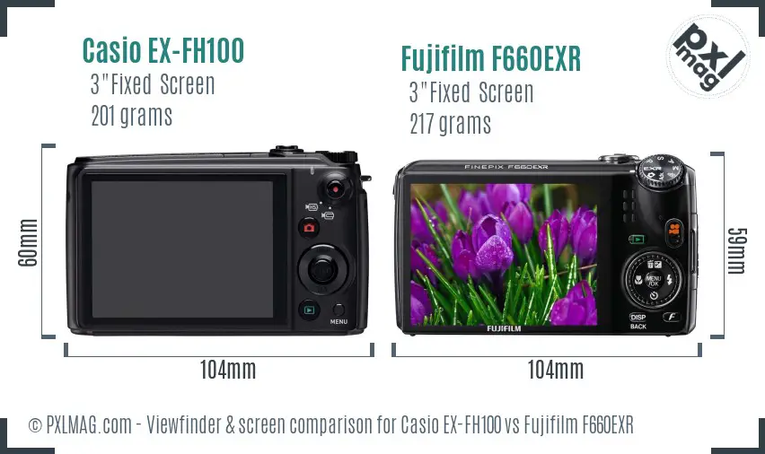 Casio EX-FH100 vs Fujifilm F660EXR Screen and Viewfinder comparison