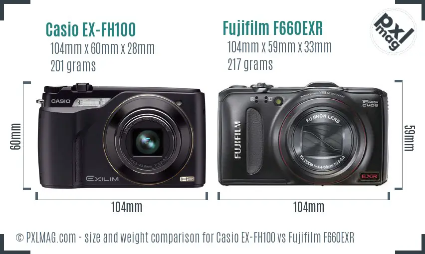 Casio EX-FH100 vs Fujifilm F660EXR size comparison