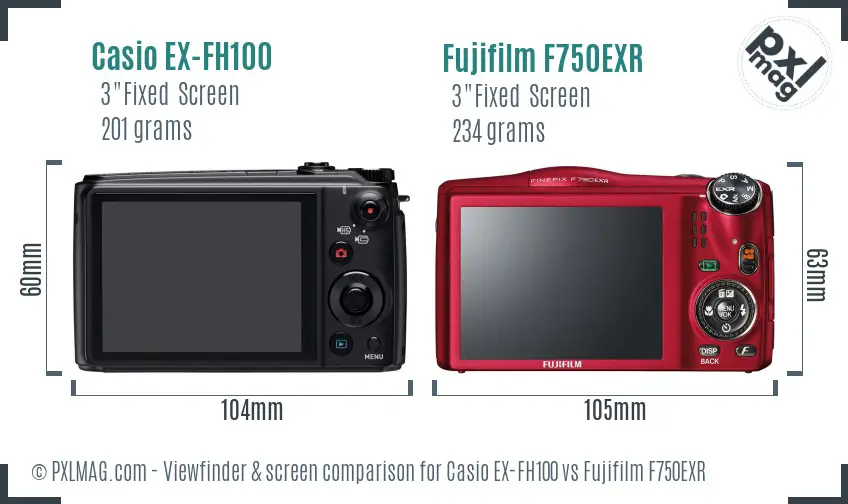 Casio EX-FH100 vs Fujifilm F750EXR Screen and Viewfinder comparison