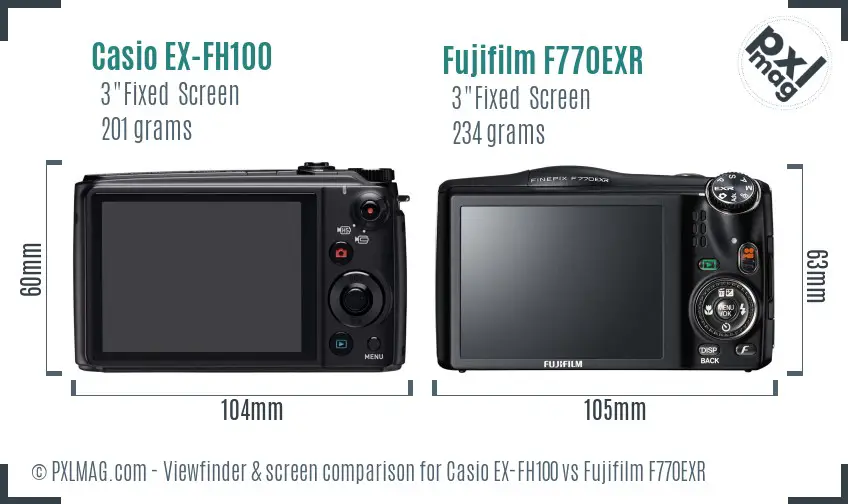 Casio EX-FH100 vs Fujifilm F770EXR Screen and Viewfinder comparison