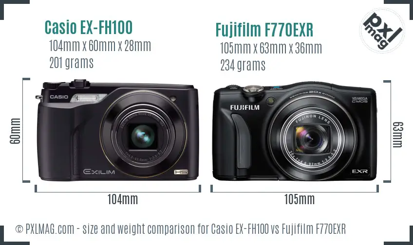 Casio EX-FH100 vs Fujifilm F770EXR size comparison