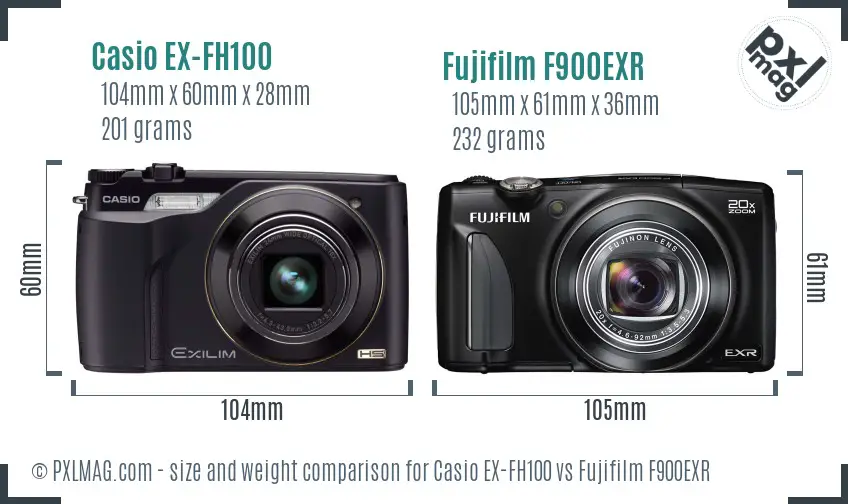 Casio EX-FH100 vs Fujifilm F900EXR size comparison