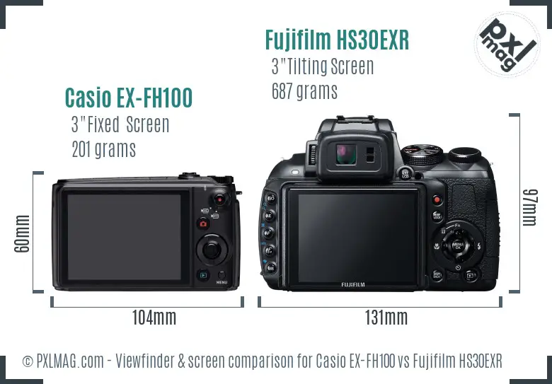 Casio EX-FH100 vs Fujifilm HS30EXR Screen and Viewfinder comparison