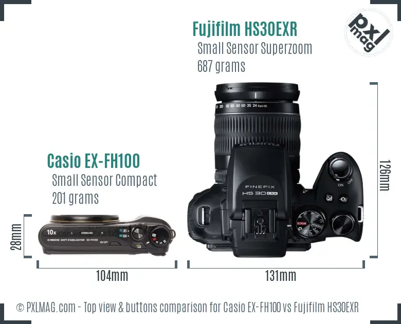 Casio EX-FH100 vs Fujifilm HS30EXR top view buttons comparison