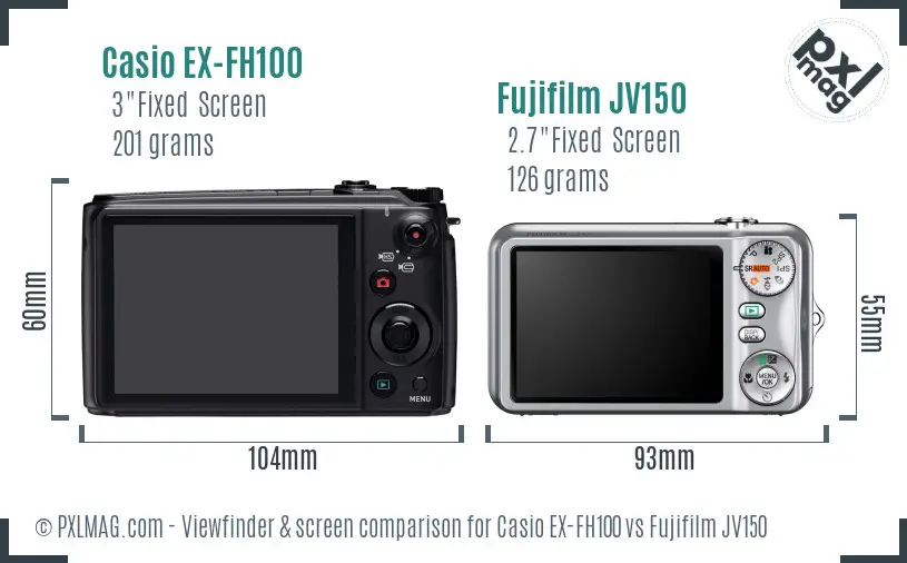 Casio EX-FH100 vs Fujifilm JV150 Screen and Viewfinder comparison